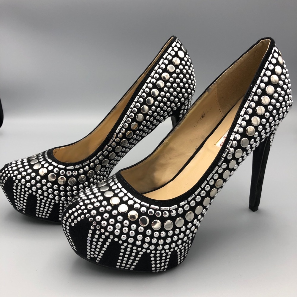 Two Lips Studlee Black Platform Stilettos Sz 9